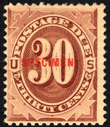 30c Postage Due specimen overprint single, 1884. Creator: Unknown