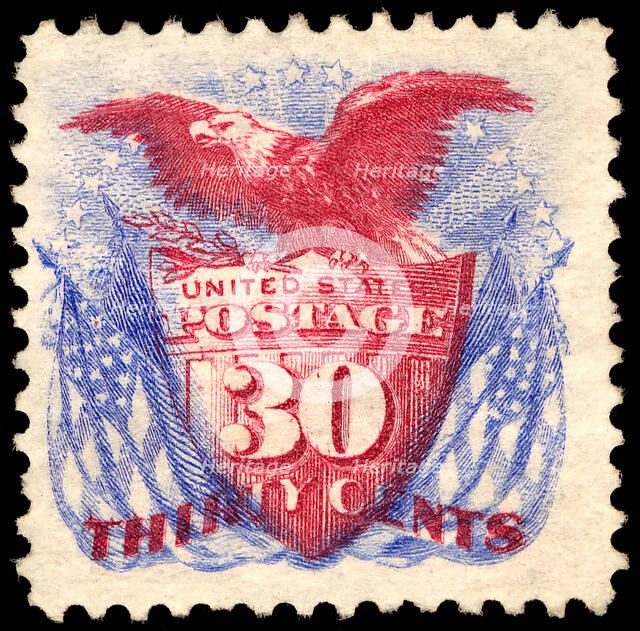 30c Shield, Eagle and Flags re-issue single, 1869. Creator: Unknown.