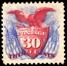 30c Shield, Eagle and Flags re-issue single, 1869. Creator: Unknown