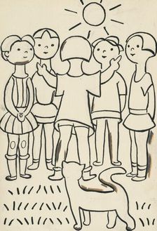 31. Talking about a dog and a cat, around 1928. Creator: Josef Capek