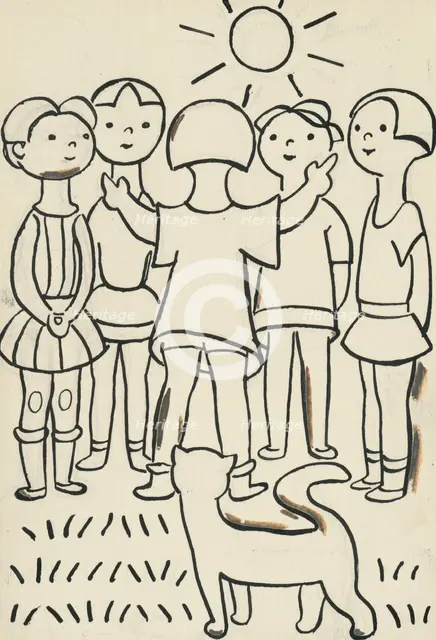 31. Talking about a dog and a cat, around 1928. Creator: Josef Capek.