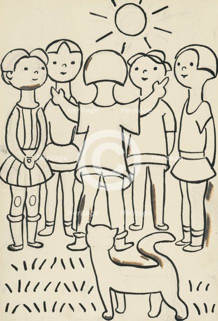 31. Talking about a dog and a cat, around 1928. Creator: Josef Capek.