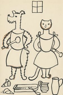 33. Talking about a dog and a cat, around 1928. Creator: Josef Capek