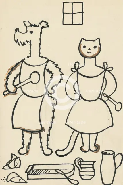 33. Talking about a dog and a cat, around 1928. Creator: Josef Capek.
