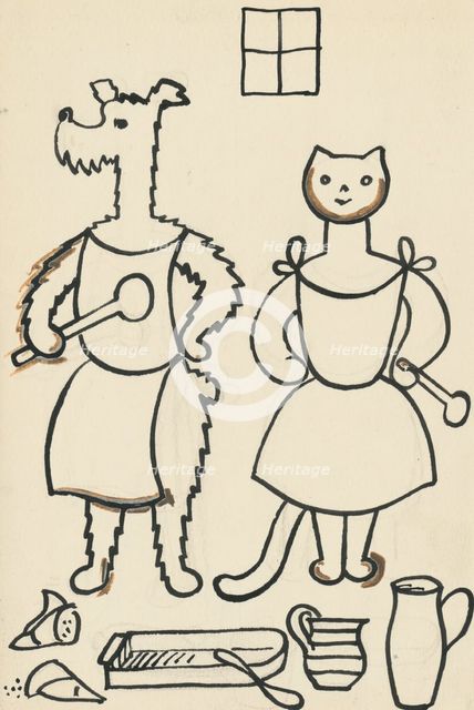 33. Talking about a dog and a cat, around 1928. Creator: Josef Capek.