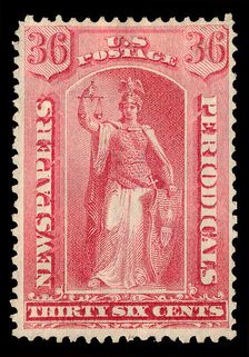 36c Justice Newspapers and Periodicals imprint single, 1875. Creator: Unknown