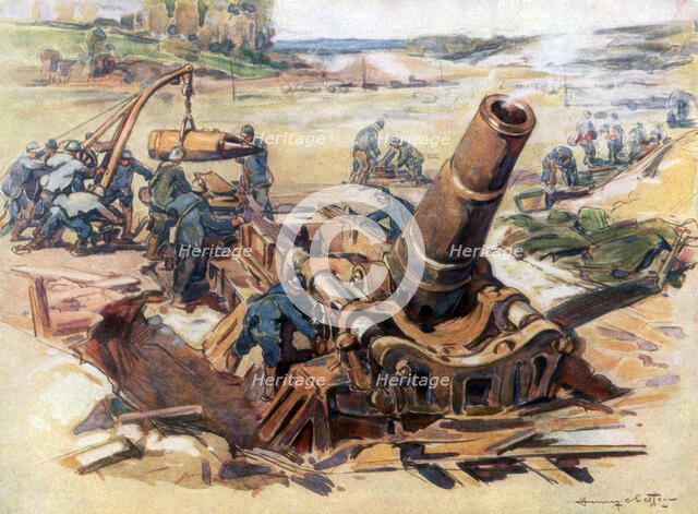 '370 Mortar in Action', 1918, (1926). Artist: Henry Cheffer