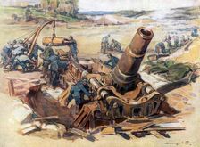 370 Mortar in Action 1918, (1926). Artist: Henry Cheffer