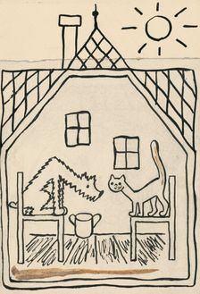 39. Talking about a dog and a cat, around 1928. Creator: Josef Capek