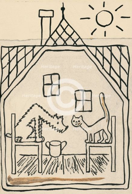 39. Talking about a dog and a cat, around 1928. Creator: Josef Capek.