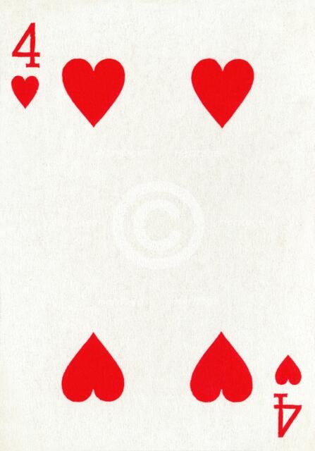 4 of Hearts from a deck of Goodall & Son Ltd. playing cards, c1940. Artist: Unknown.