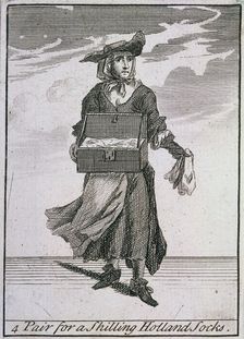 4 Pair for a Shilling Holland Socks Cries of London, (c1688?). Artist: Anon
