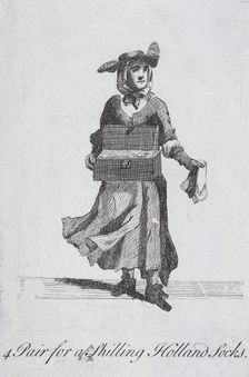 4 Pair for a Shilling Holland Socks Cries of London, (c1688?). Artist: Anon