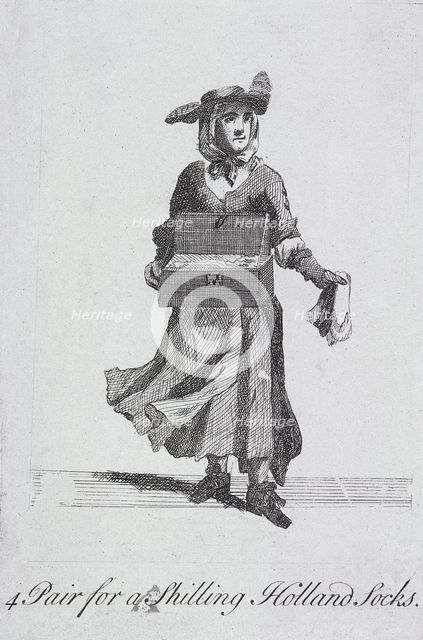 '4 Pair for a Shilling Holland Socks', Cries of London, (c1688?). Artist: Anon