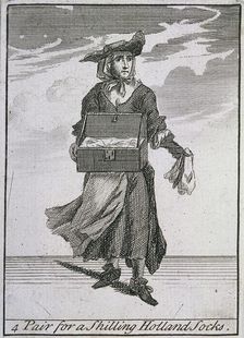4 Pair for a Shilling Holland Socks Cries of London, (c1688?). Artist: Anon