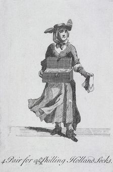 4 Pair for a Shilling Holland Socks Cries of London, (c1688?). Artist: Anon