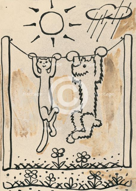 41. Talking about a dog and a cat, around 1928. Creator: Josef Capek.