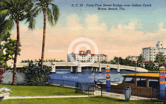 41st Street Bridge over Indian Creek, Miami Beach, Florida, USA, 1937. Artist: Unknown