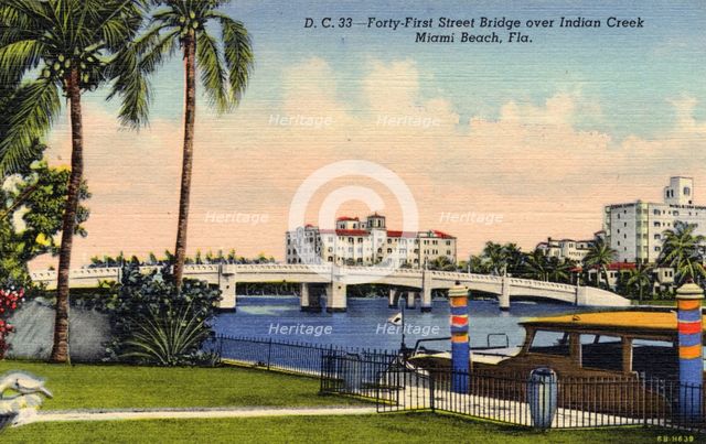 41st Street Bridge over Indian Creek, Miami Beach, Florida, USA, 1937. Artist: Unknown