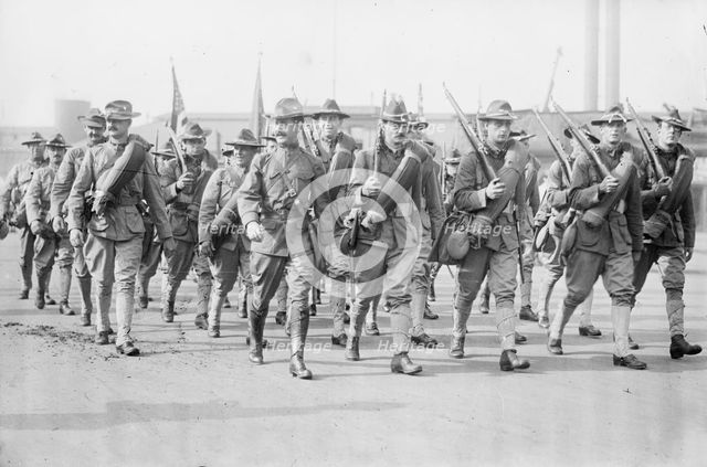 47th Rgt. Brooklyn - going to war games, between c1910 and c1915. Creator: Bain News Service.