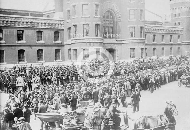 48th Highlanders, 12th Infantry, & 10th Royal leave Toronto for camp, 1914. Creator: Bain News Service.