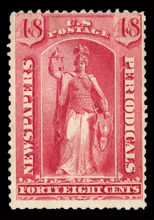 48c Justice Newspapers and Periodicals imprint single, 1875. Creator: Unknown