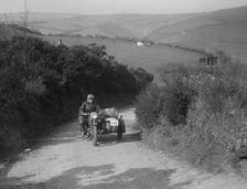 497 cc Ariel and sidecar of R Newman at the MCC Lands End Trial, Beggars Roost, Devon, 1936. Artist: Bill Brunell