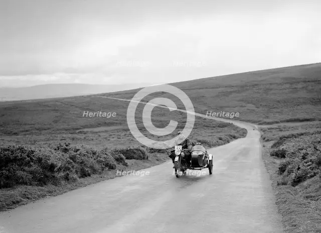 490 cc Norton and sidecar of CF Crossby, winner of a silver award, MCC Torquay Rally, July 1937. Artist: Bill Brunell.