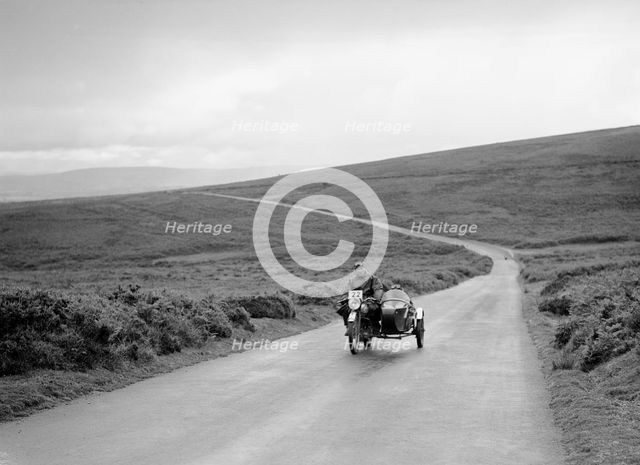 490 cc Norton and sidecar of CF Crossby, winner of a silver award, MCC Torquay Rally, July 1937. Artist: Bill Brunell.