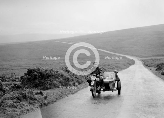 490 cc Norton and sidecar of FW Osborne, winner of a silver award, MCC Torquay Rally, July 1937. Artist: Bill Brunell.