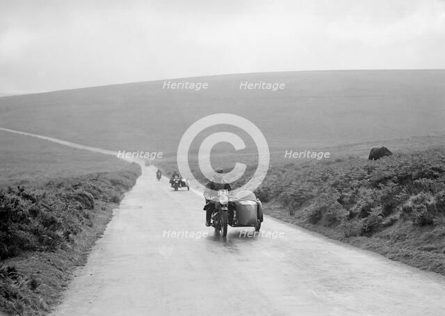 490 cc AJW and sidecar of GH Bull, winner of a premier award, MCC Torquay Rally, July 1937. Artist: Bill Brunell.