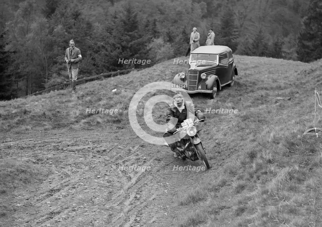 490 cc AJW of GEH Godber-Ford competing in the MCC Edinburgh Trial, Roxburghshire, Scotland, 1938. Artist: Bill Brunell.