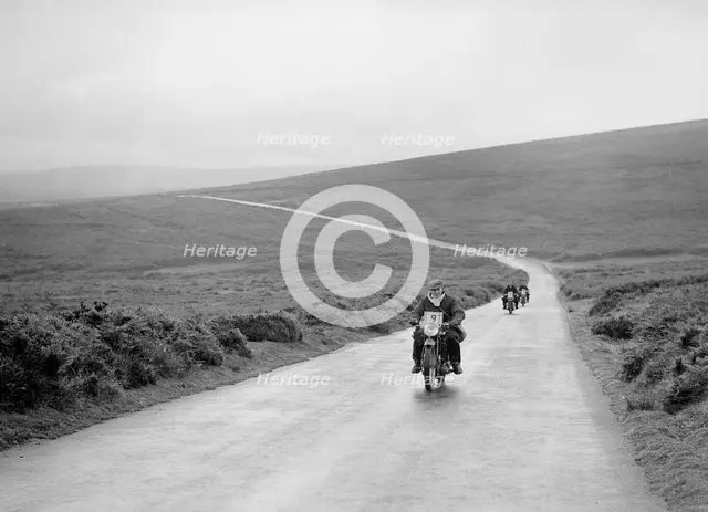 493 cc Sunbeam of HAH Burgess, winner of a bronze award at the MCC Torquay Rally, July 1937. Artist: Bill Brunell.