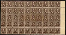 4c Abraham Lincoln block of fifty, June 2, 1890. Creator: American Bank Note Company