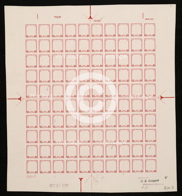 $5 Calvin Coolidge frame plate proof, 1938. Creator: Bureau of Engraving and Printing.