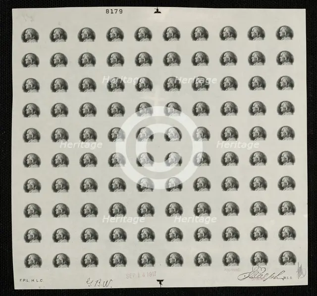 $5 Franklin vignette plate proof, Sept. 14, 1917. Creator: Bureau of Engraving and Printing.