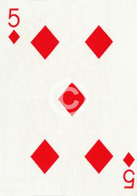 5 of Diamonds from a deck of Goodall & Son Ltd. playing cards, c1940. Artist: Unknown.