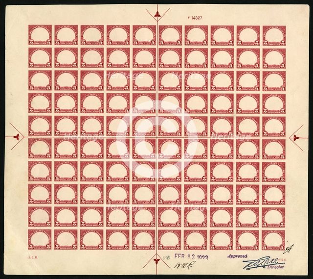 $5 Statue of Freedom frame plate proof, 8455. Creator: Bureau of Engraving and Printing.