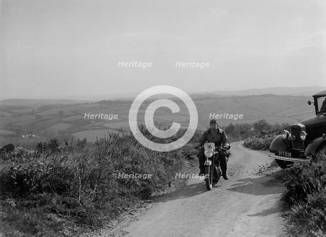 505 cc AJS of J Harper competing in the MCC Torquay Rally, 1938. Artist: Bill Brunell.