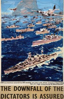 500 merchantmen escorted by 250 warships are used... WWII poster, between 1939 and 1946, Creator: Central Office of Information