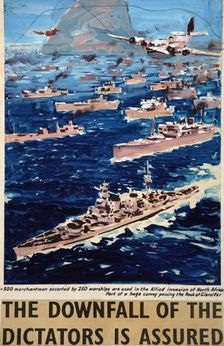 500 merchantmen escorted by 250 warships are used... WWII poster, between 1939 and 1946, Creator: Central Office of Information