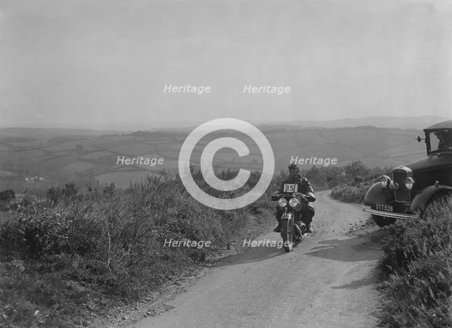599 cc Panther motorcycle competing in the MCC Torquay Rally, 1938. Artist: Bill Brunell.