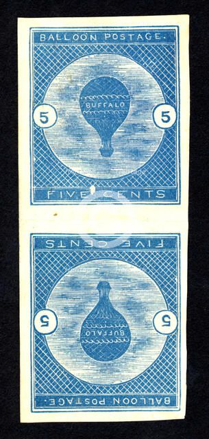 5c Buffalo Balloon imperforate vertical pair, 1877. Creator: Unknown.