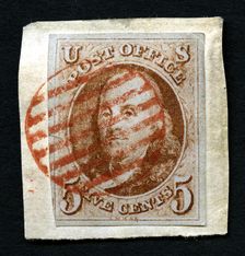 5c Franklin single, July 1, 1847. Creator: Rawdon, Wright, Hatch & Edson