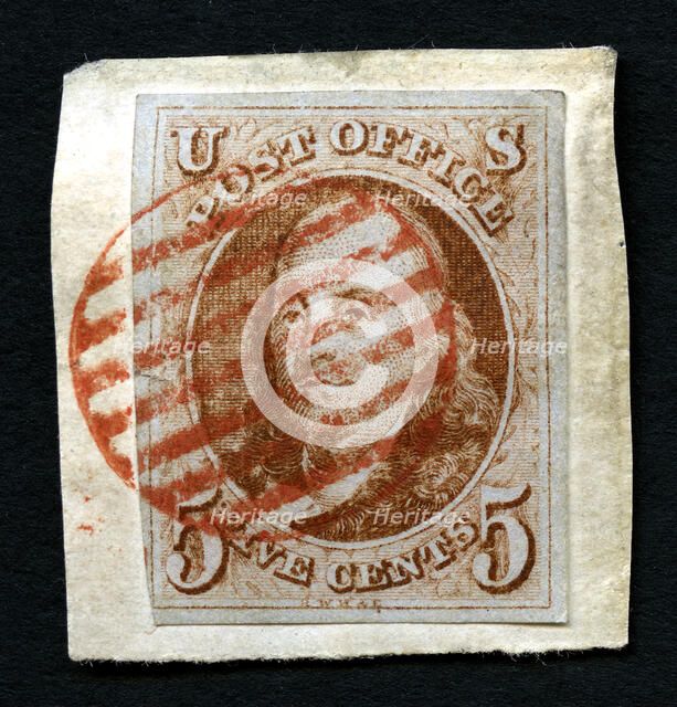 5c Franklin single, July 1, 1847. Creator: Rawdon, Wright, Hatch & Edson.
