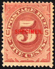 5c Postage Due specimen overprint single, 1884. Creator: Unknown