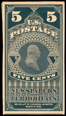 5c Washington Newspapers and Periodicals trial color proof, 1865. Creator: Unknown