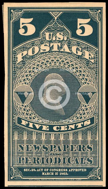 5c Washington Newspapers and Periodicals trial color proof, 1865. Creator: Unknown.