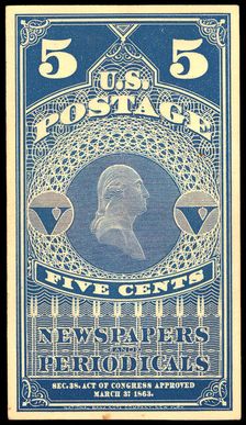 5c Washington Newspapers and Periodicals trial color proof, 1865. Creator: Unknown