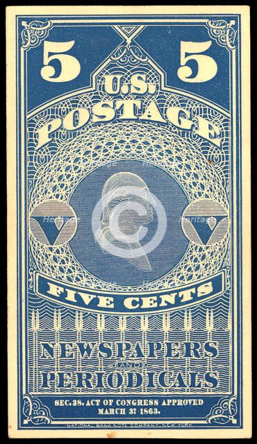 5c Washington Newspapers and Periodicals trial color proof, 1865. Creator: Unknown.